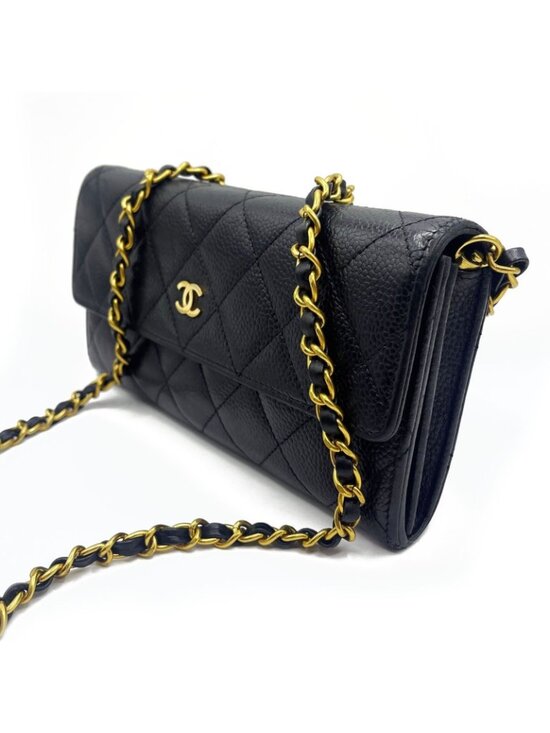 Chanel CC Classic Caviar Flap Wallet Quilted Leather Chain Purse Black - Picture 6 of 10